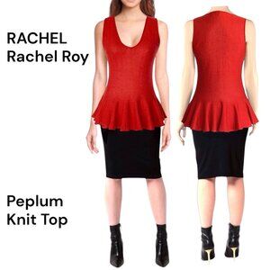 RACHEL Rachel Roy sleeveless red pullover cotton knit peplum top sweater -size M